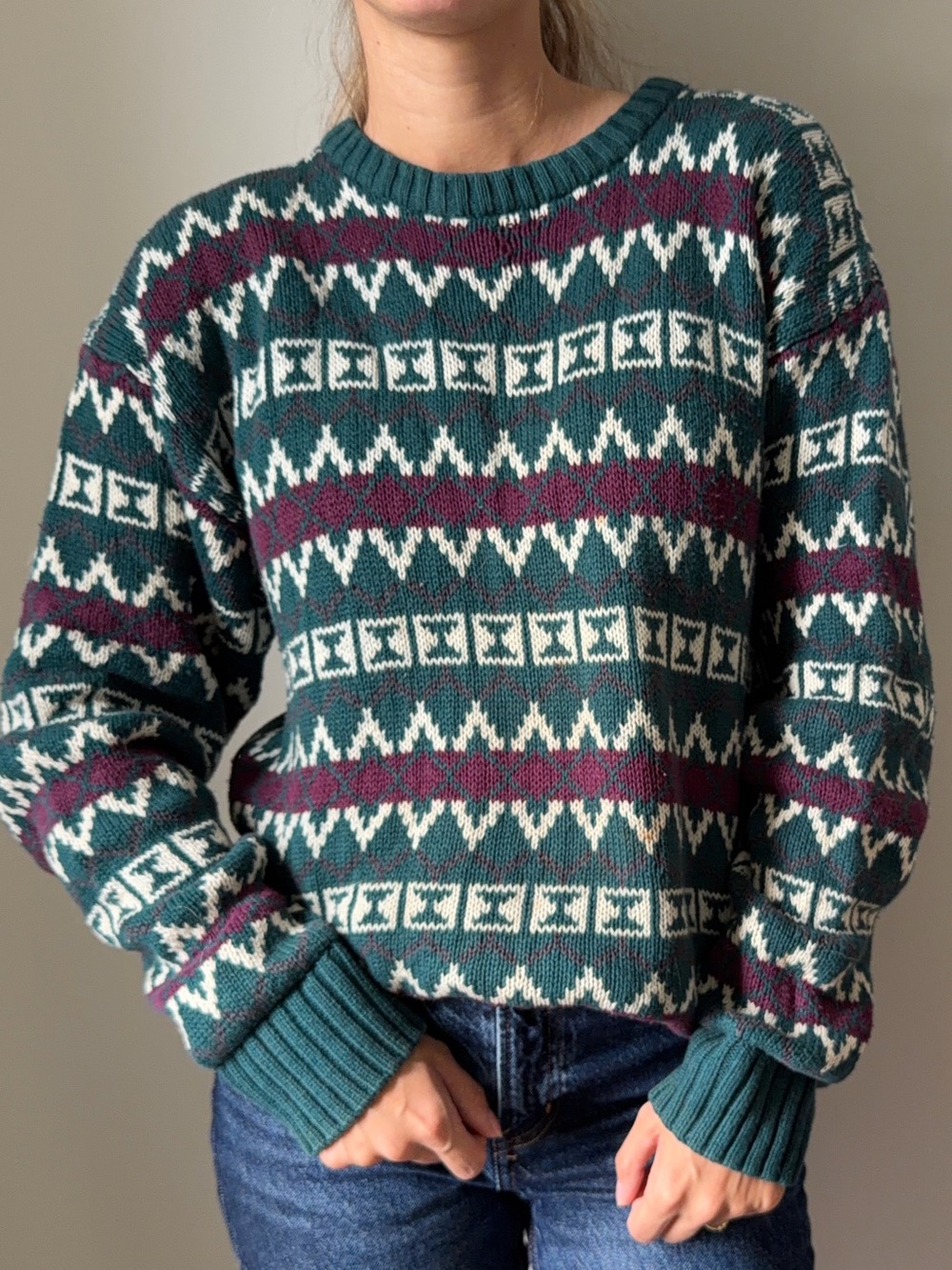Vintage Patterned Sweater - 100% Cotton